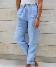 Cotton Linen Summer Pants for Women High Waist Elastic Casual Trousers Streetwear Solid Female Clothes 2024 Loose Pencil Pants
