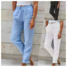 Cotton Linen Summer Pants for Women High Waist Elastic Casual Trousers Streetwear Solid Female Clothes 2024 Loose Pencil Pants